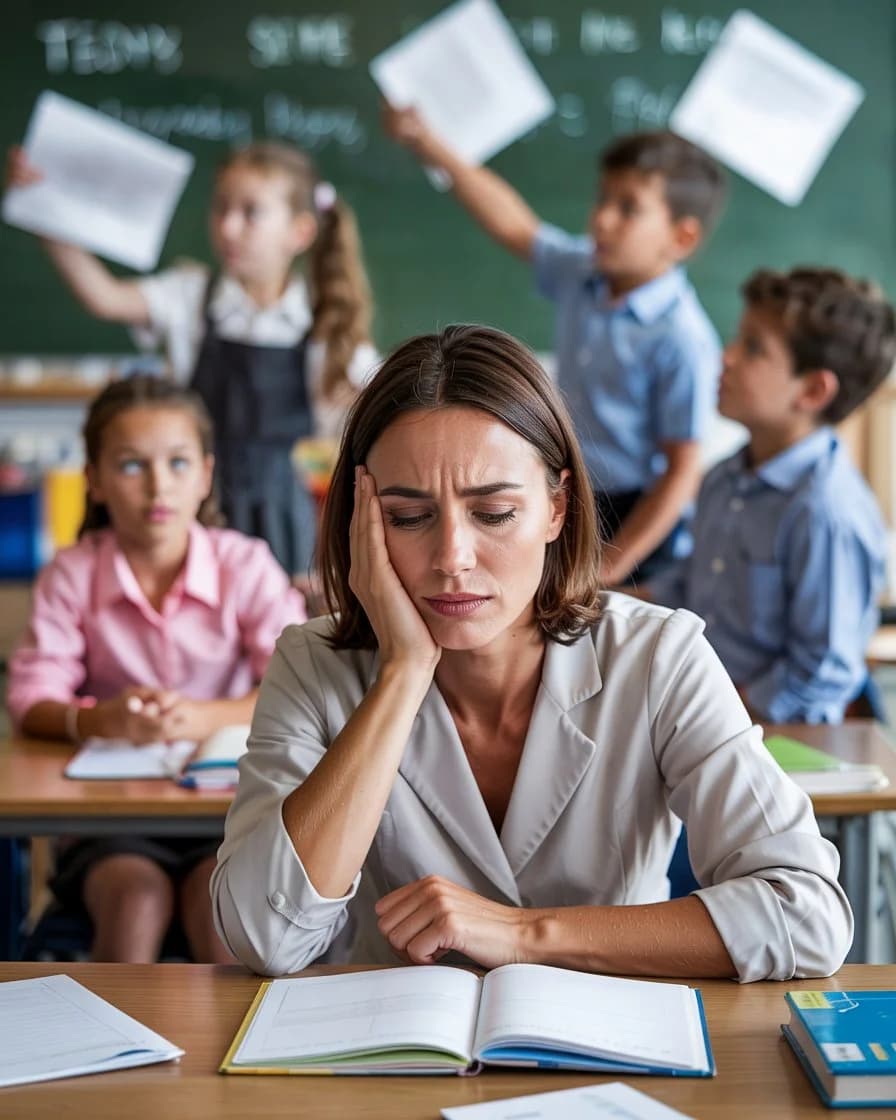 Professora frustrada com turma desatenta